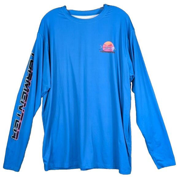Tormenter Basix Shirt Mens XL Blue Fishing Long Slv Performance Graphics Stretch - Picture 1 of 8